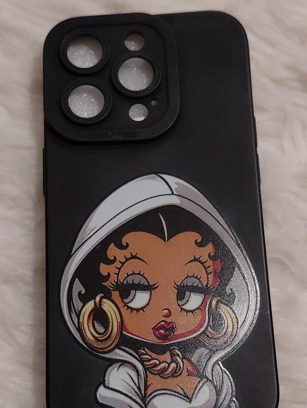 Ipnone 14 Pro  Case Black Phone Case with Betty Boop Hooded Character Graphic